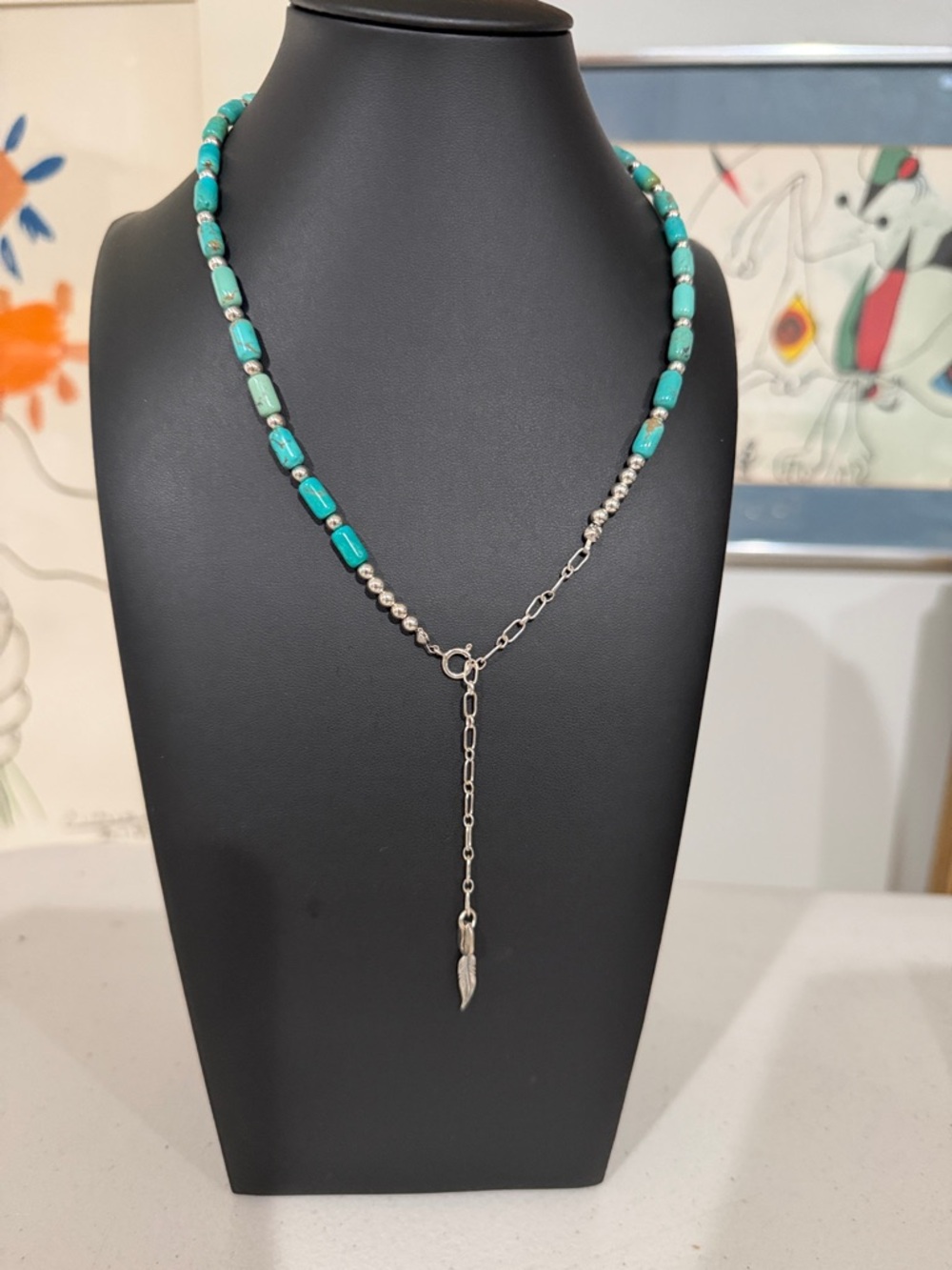 19 “ Carolyn Pollack turquoise Silver Sterling necklace with signature charm. - Picture 2 of 3